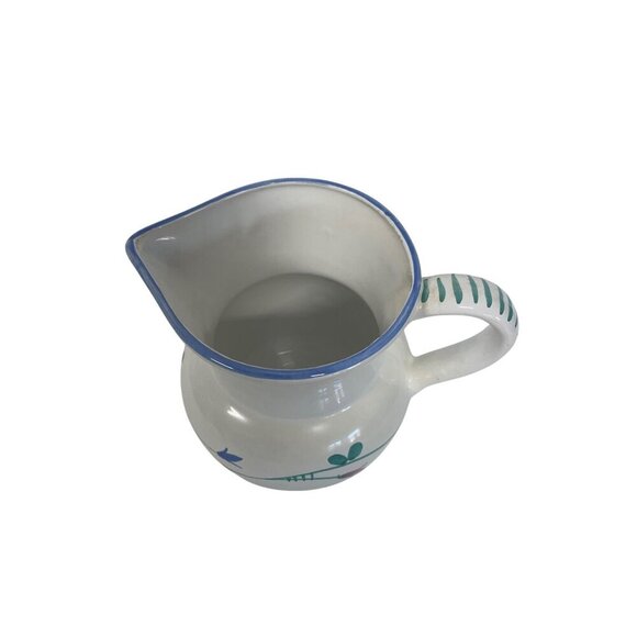 Savoir Vivre Portofino Italy Jug Pitcher Vase 7" Floral White Blue Pottery - Picture 3 of 9